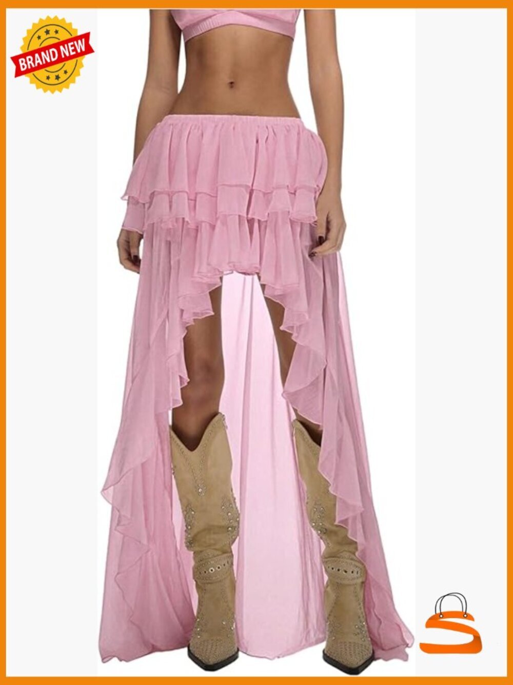 Boho Layered Ruffle Chiffon Maxi Skirt Asymmetrical Cowgirl Skirt